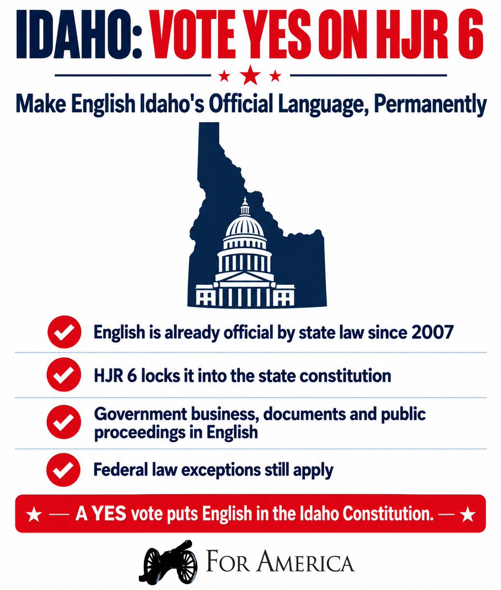 ForAmerica's tweet photo. Idaho has the chance to make English their official state language on November 3! https://t.co/P7pvtyNVij