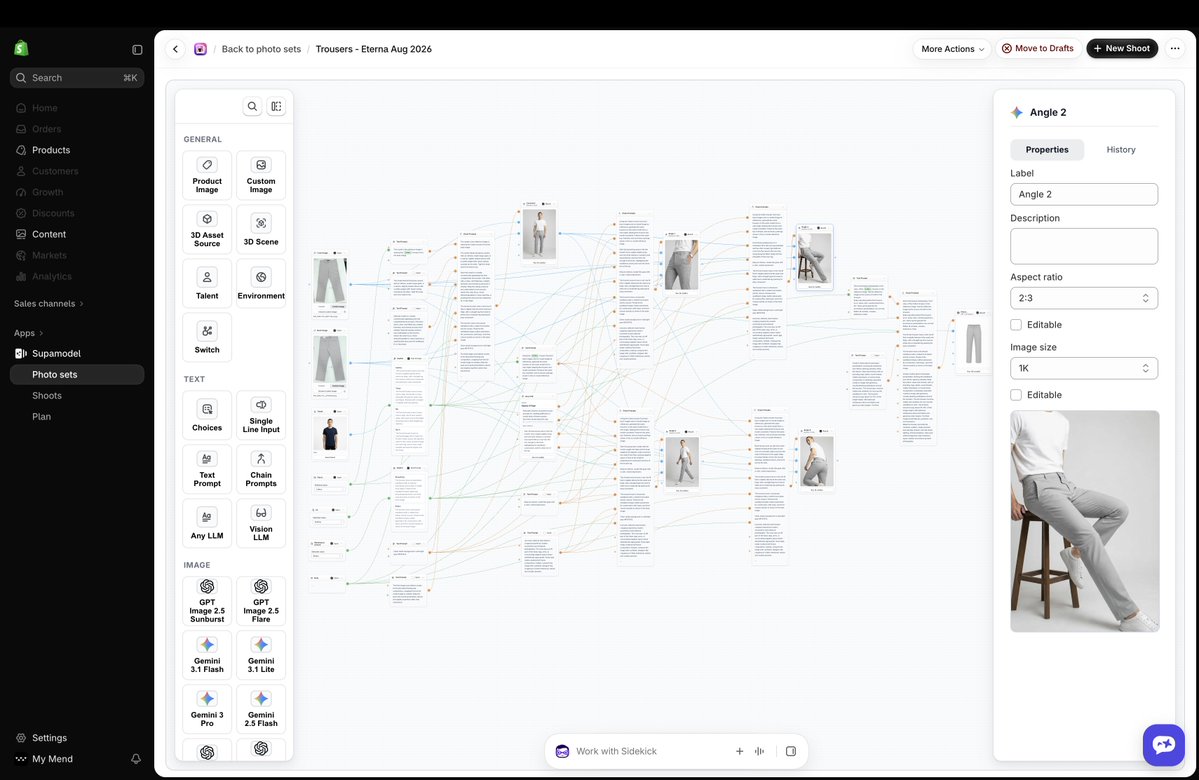 yesssdesign's tweet photo. Love how #Supamodel (AI product photoshoots at scale) looks in the new #Shopify #Polaris visual language https://t.co/s6Th1yHMjI