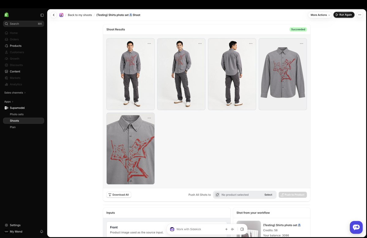 yesssdesign's tweet photo. Love how #Supamodel (AI product photoshoots at scale) looks in the new #Shopify #Polaris visual language https://t.co/s6Th1yHMjI