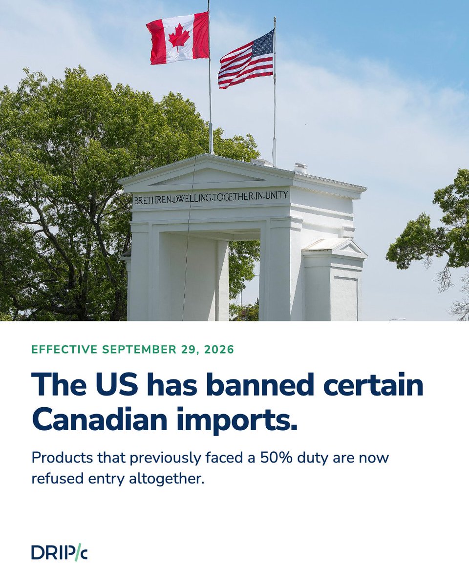 DripCapital_Inc's tweet photo. New US restrictions on certain Canadian imports took effect on September 29. Here’s a quick look at the affected products and what this means for importers.

Read more: https://t.co/fO8F9V7lhr https://t.co/7nMjqiIQIX