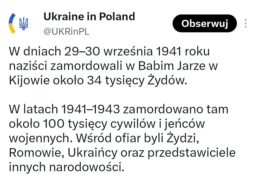 WspolnotaPamiec's tweet photo. Informacja podana przez Ambasadę Ukrainy jest niepełna. Zbrodni w Babim Jarze dokonali Niemcy przy udziale swoich kolaborantów z Ukraińskiej Policji Pomocniczej. https://t.co/yfDggtyVY6