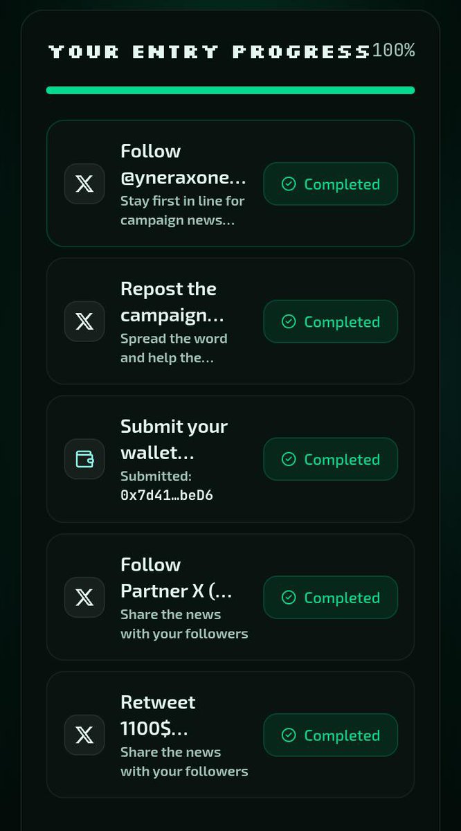 SamySavage01's tweet photo. Wrapped up today’s tasks on @yneraxone. ✅

Reached 100% entry progress and completed all the required activities. Consistency is the goal—one step at a time, one day at a time.

Done for today. Back at it tomorrow. 🚀

#YneraXOne #Web3 #YNX https://t.co/9CBeh6Sg4Q