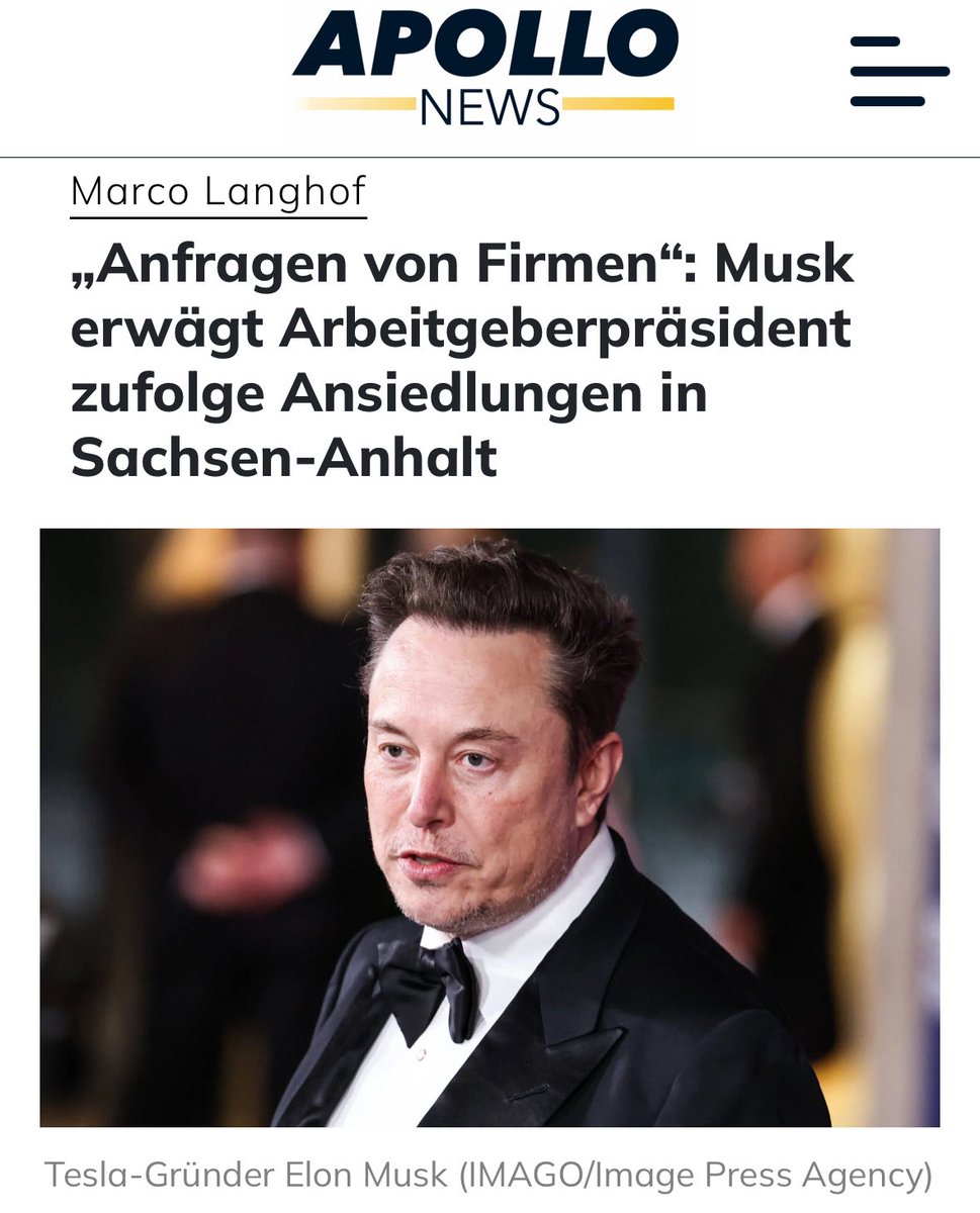 rosenbusch_'s tweet photo. „Im Podcast „2,1 Millionen“ der Mitteldeutschen Zeitungerklärte Sachsen-Anhalts Arbeitgeberpräsident Marco Langhof, er habe vernommen, „dass es Anfragen von Firmen von Elon Musk für Sachsen-Anhalt gibt“. Woher er diese Informationen konkret habe, wollte er nicht näher ausführen. 

Auf konkrete Nachfragen der Mitteldeutschen Zeitung erklärte er jedoch, dass diese Informationen nicht aus dem Umfeld der AfD stammen würden.“

https://t.co/Gs50b8ydQH