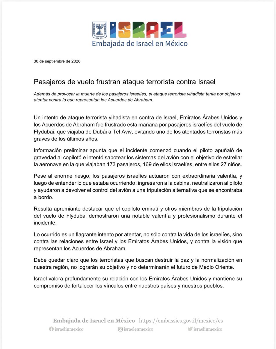 IsraelinMexico's tweet photo. Israel valora profundamente su relación con los Emiratos Árabes Unidos y mantiene su compromiso de fortalecer los vínculos entre nuestros países y nuestros pueblos. https://t.co/QR4cXISQQy