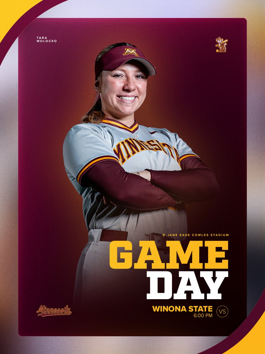 GopherSoftball's tweet photo. Kicking off the weekend against the Warriors! ⚔️

🆚 Winona State
⏰ 6:00 PM CT
🏟️ Jane Sage Cowles

#GSB | #SkiUMah https://t.co/N7wTjOJWSu