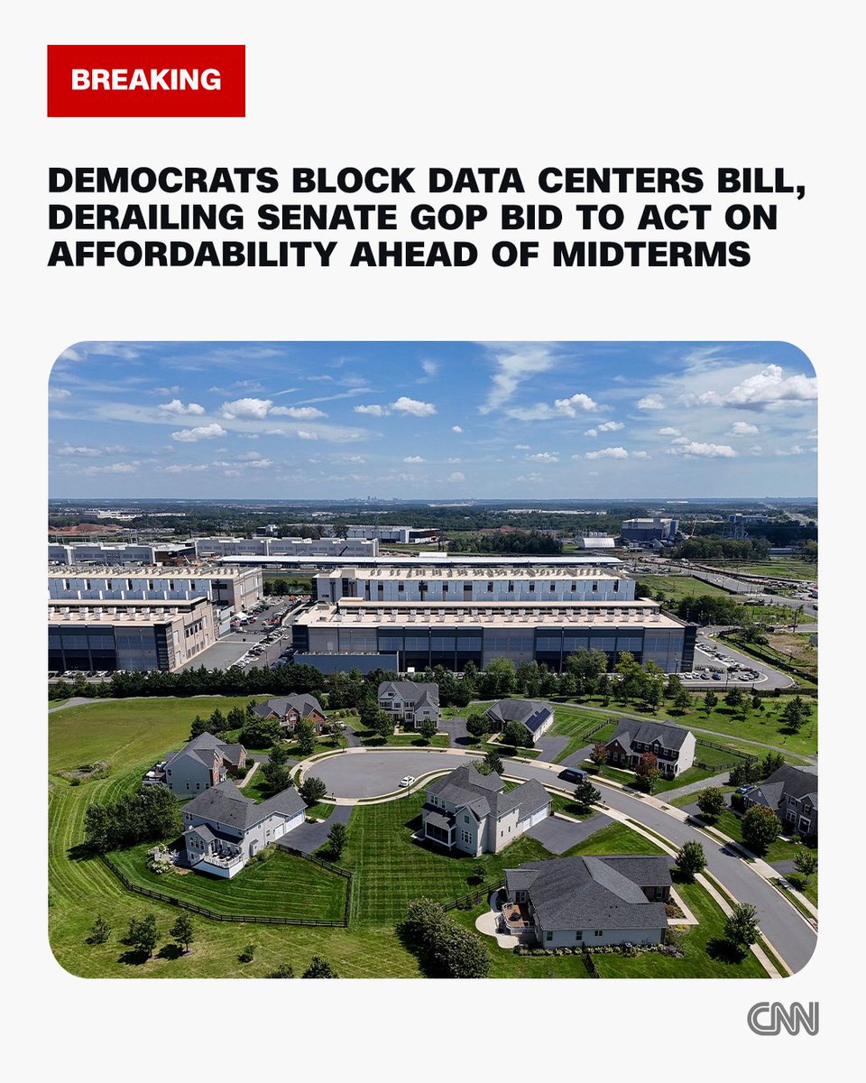 cnnbrk's tweet photo. Senate Democrats on Wednesday blocked a GOP-led bill to combat rising energy costs driven by the data center boom, thwarting a last-ditch effort by Republicans to show they are taking voter concerns about affordability seriously. https://t.co/VTLBEL2pU2 https://t.co/ZtsYBYnsPj