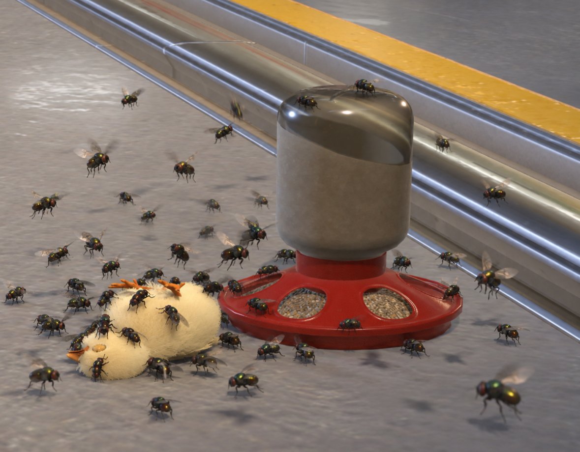 C4rver's tweet photo. The new chickens in CS2 go through a natural decomposition cycle that lasts 28 days.

If the chick is not fed within 7 days of hatching, it will die, then slowly decompose over the next 4 weeks. https://t.co/AP3XpxJthp