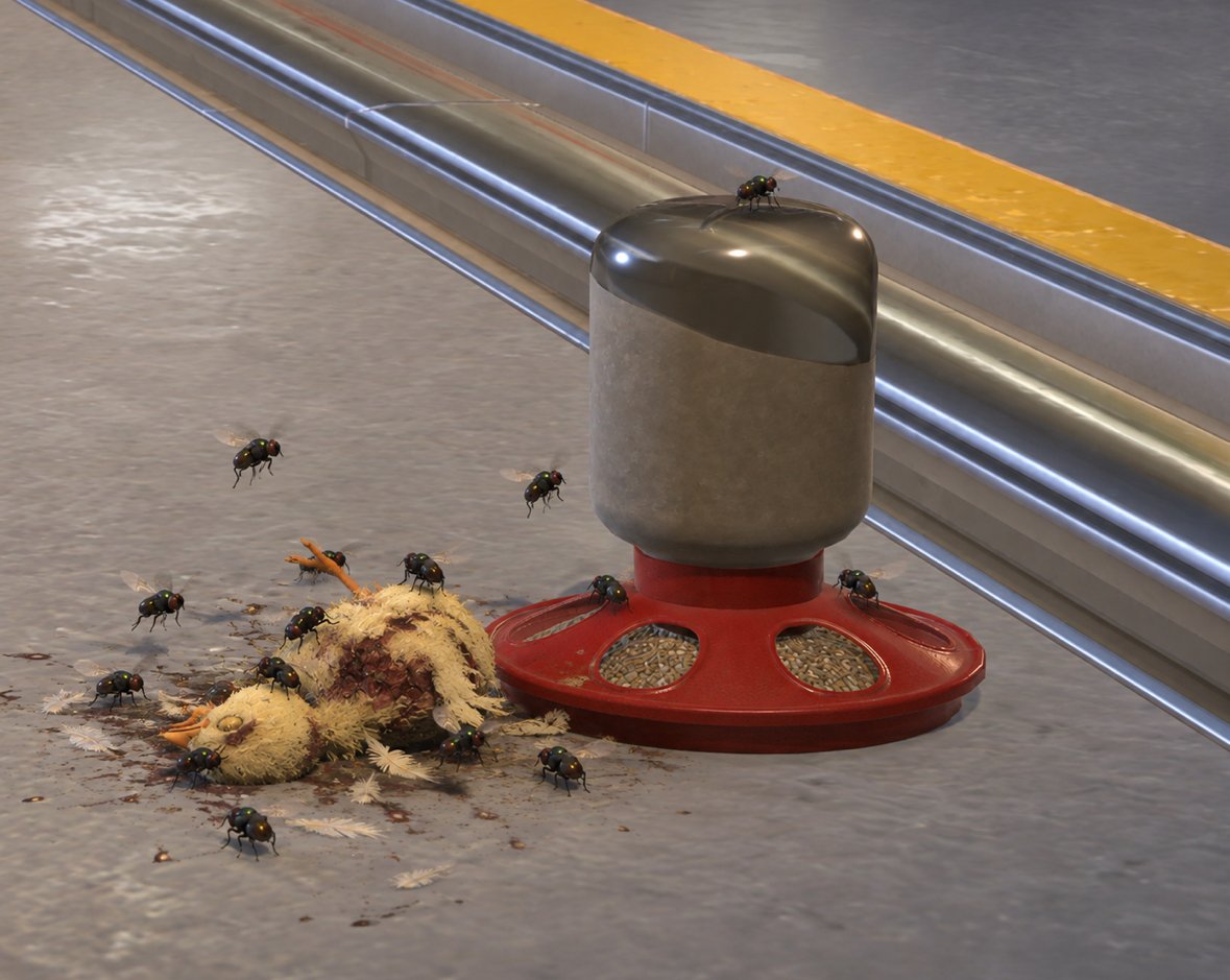C4rver's tweet photo. The new chickens in CS2 go through a natural decomposition cycle that lasts 28 days.

If the chick is not fed within 7 days of hatching, it will die, then slowly decompose over the next 4 weeks. https://t.co/AP3XpxJthp