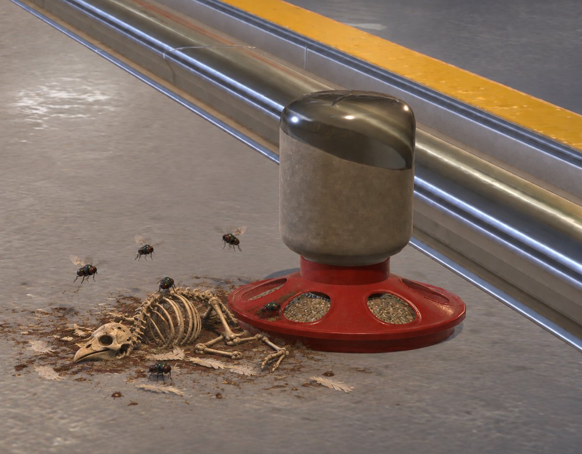 C4rver's tweet photo. The new chickens in CS2 go through a natural decomposition cycle that lasts 28 days.

If the chick is not fed within 7 days of hatching, it will die, then slowly decompose over the next 4 weeks. https://t.co/AP3XpxJthp