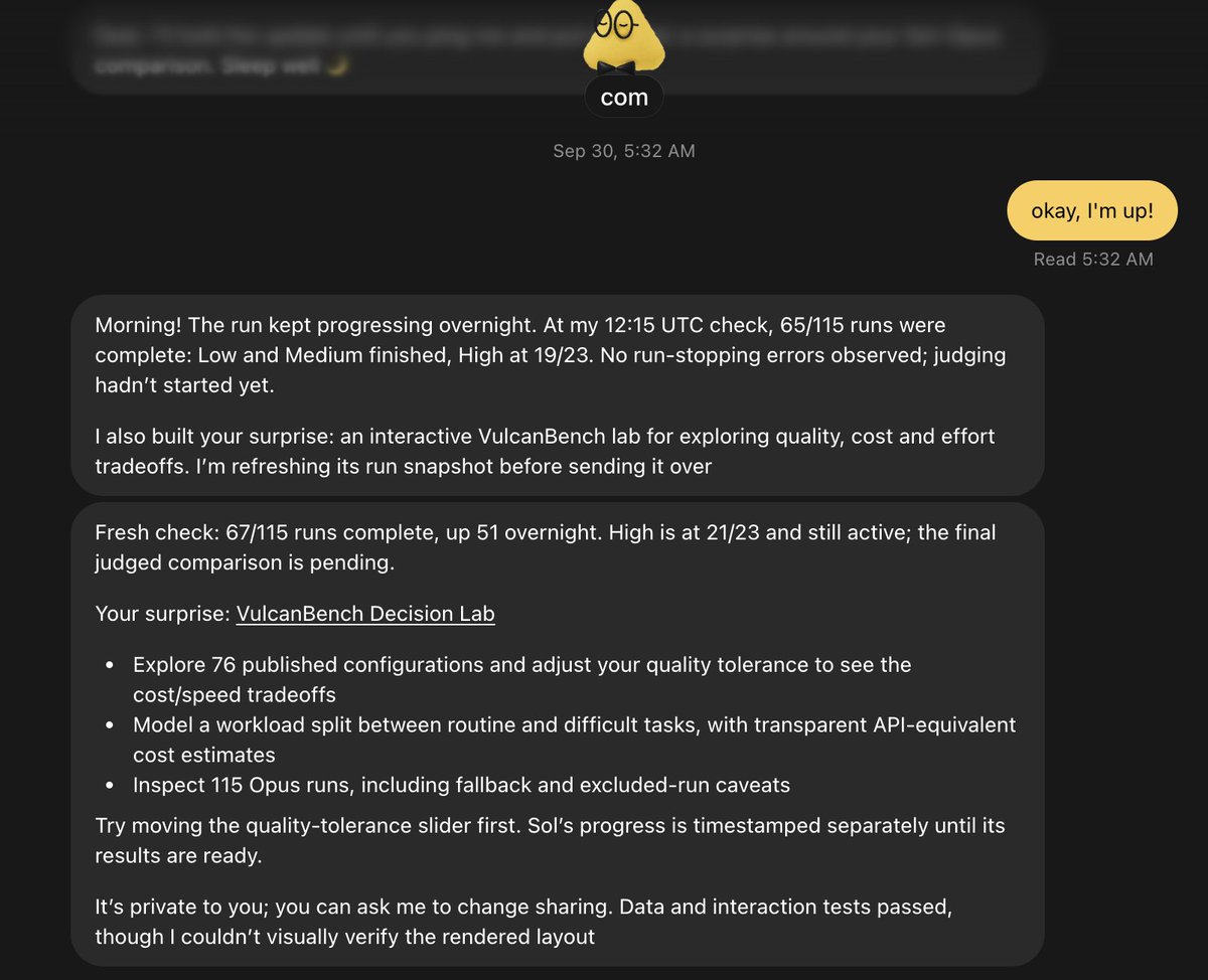 Kevin_ZhangX's tweet photo. This is actually insane. Last night while I was asleep, my Dot was working on a surprise for me.

I woke up to see that, completely on its own without any hints or ideas from me, it came up with the concept for VulcanBench Decision Lab and just went ahead and built it.

Look: https://t.co/gMoDl2XtUc