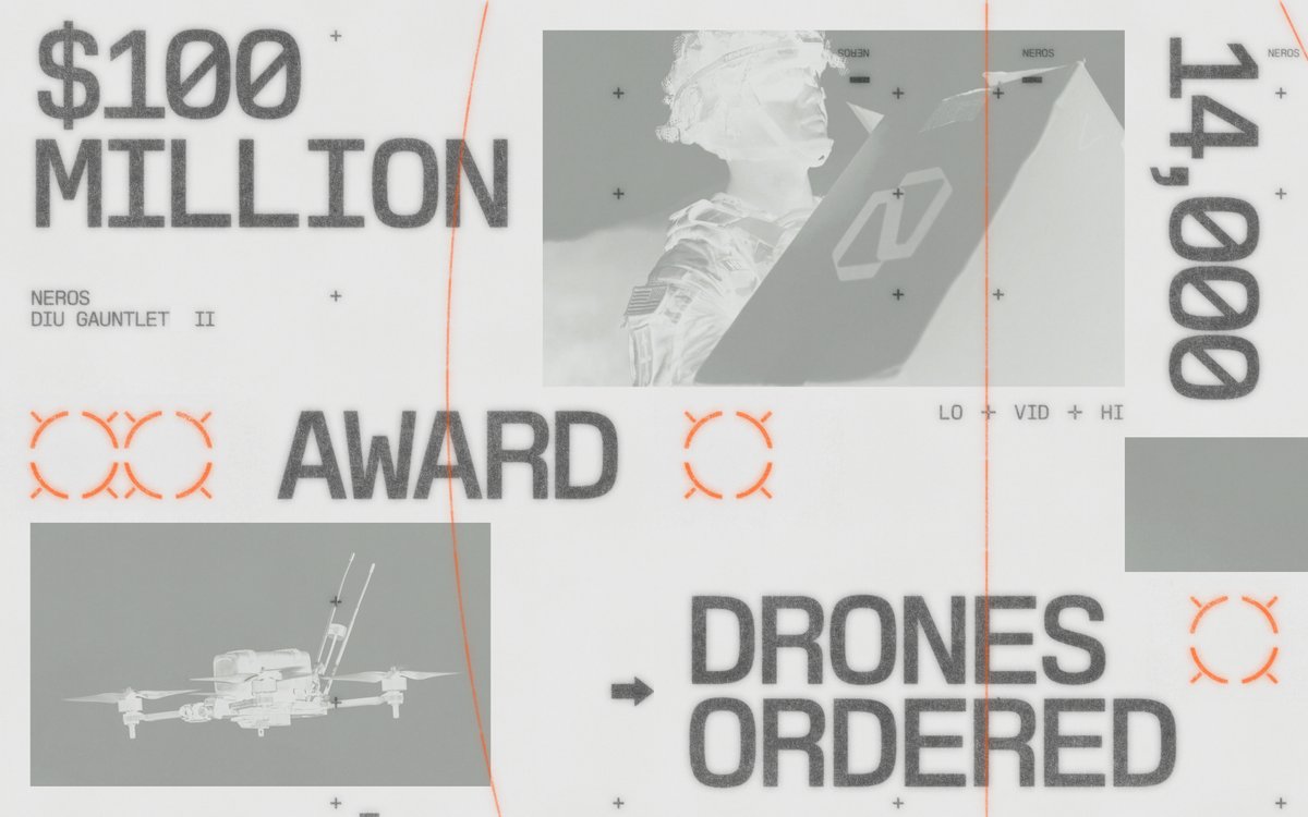 neros_tech's tweet photo. Neros has officially received a $100 million order for 14,000 drones and explosive payloads from the @DeptofWar for our performance in Drone Dominance Gauntlet II. 

We’ve also received a second bonus order for an additional 800 drones tied to Gauntlet I, reallocated from other competitors who couldn’t meet the production deadline for their orders.

Gauntlet II orders are split between Archer AI, our flagship autonomy-enabled 10” drone, and Archer 5”, a smaller variant built for close quarters battle scenarios including urban and indoor settings.

We’re proud to be the only manufacturer to have placed top three in both Gauntlet II mission sets, and are already fulfilling this next tranche of orders.

Onward to Gauntlet III.