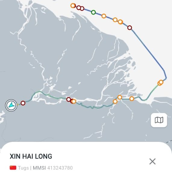 PCazador2021's tweet photo. #AlMomento 🇻🇪🇨🇳 | Reportan operaciones de la draga Xin Hai Long en el Río Orinoco. El buque de bandera china opera en zonas críticas de sedimentación para mantener el calado comercial de las industrias de Puerto Ordaz. Su ruta incluye vertidos constantes en el Delta exterior. 🚢 https://t.co/AyM93IP7Fl