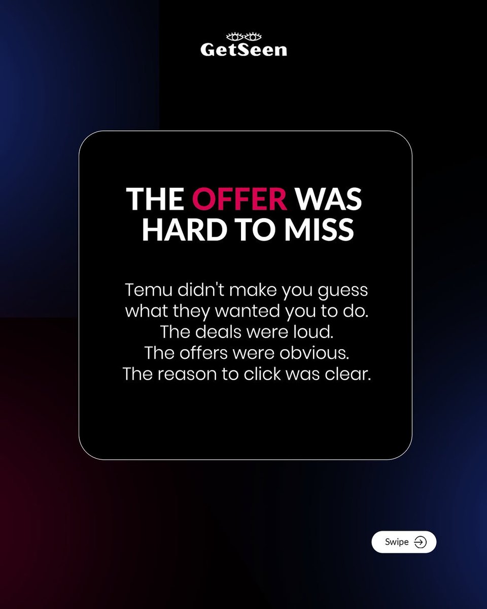 Getseenhq's tweet photo. You didn’t need to shop on Temu to know Temu.

That’s the power of consistent visibility.

You don’t need their budget. You need to understand the lesson:

Be easy to remember.

#getseen #brandvisibility #MarketingStrategy https://t.co/oOhhBfaVAr