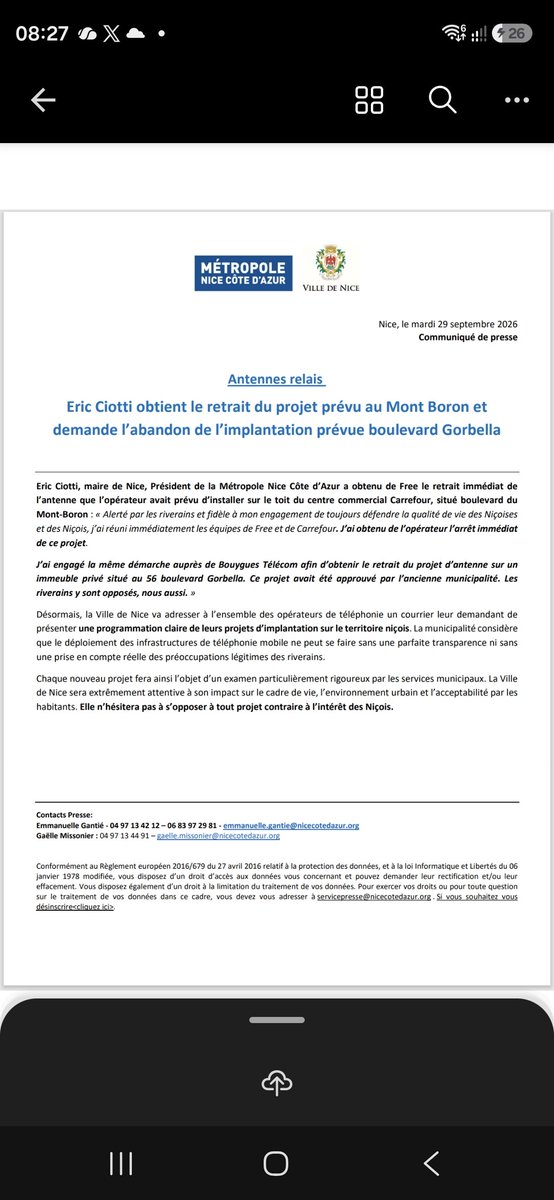 AssoGRAINN's tweet photo. 📡installation d’antennes relais/Gorbella:Méga 🗞📰@VilledeNice publie 1communiqué:le Maire Éric Ciotti demande à l’opérateur l’abandon du projet.🌸Mille MERCIS
🏗️ Dans la nuit le chantier se poursuit.
GRAINN attend l’abandon+ le démantèlement des antennes 
Confiants&amp;vigilants https://t.co/VZpKLgikh8