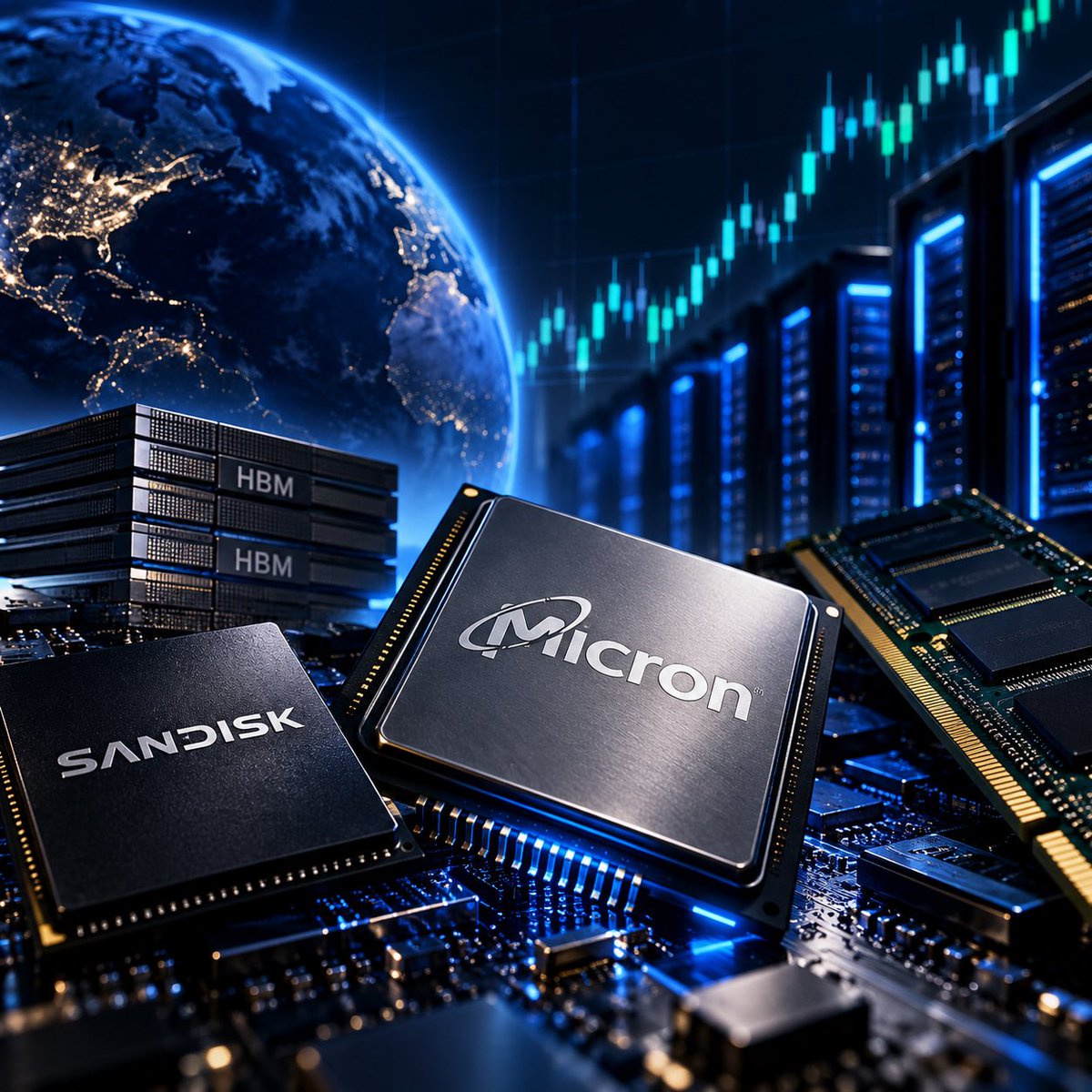 mwmarketwire's tweet photo. 🚨 MICRON EARNINGS TONIGHT  MEMORY STOCKS ON WATCH

Micron $MU reports Q4 FY2026 earnings after the U.S. market close today.

🕥 Earnings call: 22:30 CET

🟦 WHY IT MATTERS

This is NOT just about $MU.

Micron is one of the world’s major DRAM, NAND and HBM producers.

Its results and forward guidance could give traders an important read on memory demand, supply and pricing across the sector.

🟦 KEY FOCUS

▪️ HBM / AI memory demand
▪️ DRAM pricing
▪️ NAND pricing
▪️ Data-center demand
▪️ Memory supply conditions
▪️ Margins
▪️ Forward guidance / Q1 FY2027 outlook

🟦 MEMORY STOCKS TO WATCH

👀 $MU — DRAM / NAND / HBM
👀 $SNDK — NAND / enterprise SSDs
👀 SK Hynix — DRAM / NAND / HBM
👀 Samsung — DRAM / NAND / HBM
👀 Kioxia — NAND

⚠️ $SNDK is especially important to watch.

SanDisk has major exposure to NAND and data-center storage, making Micron’s commentary on NAND pricing, supply and AI/data-center demand highly relevant.

🟦 TRADER NOTE

A major surprise in pricing, demand or guidance could create volatility across the memory and semiconductor trade.

And remember:

📅 MONTH-END
📅 QUARTER-END
📊 MU EARNINGS

A lot for traders to watch today.

MW MARKET WIRE
Only what matters to your trades.