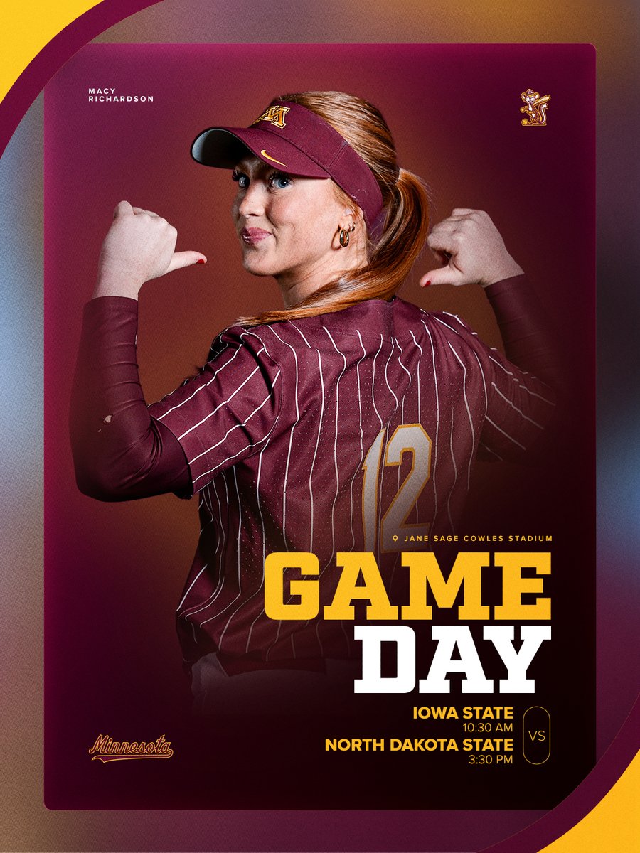 GopherSoftball's tweet photo. Doubleheader on deck! ⏰🥎

🆚 Iowa State | 10:30 AM CT 
🆚 North Dakota State | 3:30 PM CT
🏟️ Jane Sage Cowles  

#GSB | #SkiUMah https://t.co/PNB1bPUU9C