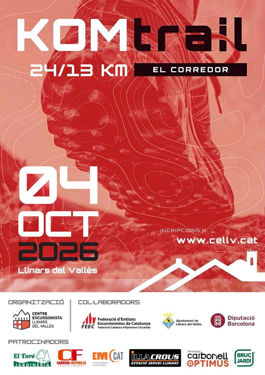 CELlinarsValles's tweet photo. 🟥⬛️La KOMTrail Corredor-10è edició.

#KomTrail #kom24 #kom13 #cursesdemuntanya #corredormontnegre #curses
#trailrunning #trail #illacrous #ferreteriacarbonell #brucjardi #aventum #MJB_EMCat #Carrera_fusters #jardineriaturo

@FEEC_cat @ajllinarsvalles @xarxadeparcs https://t.co/wFFhNdzCqD