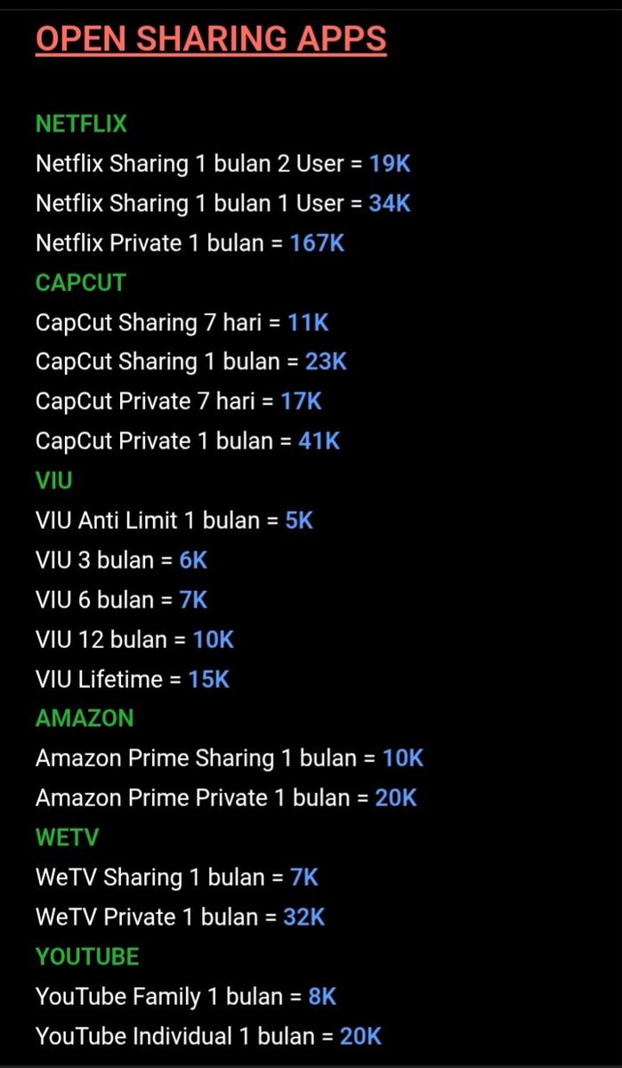 bbysuguru's tweet photo. OPEN SHARING PREMIUM ✨🎀
✦ Netflix
✦ Spotify
✦ YouTube Premium
✦ Canva Pro
✦ CapCut Pro
✦ iQIYI
✦ VIU
✦ dsb!
💌 harga mulai 3K
📱 sharing &amp; private tersedia
🛡️ garansi sesuai ketentuan
⚡ proses setelah pembayaran
cek pricelist/stock?
langsung DM/WA lewat bio yaa~ https://t.co/KX8MVKw4F2