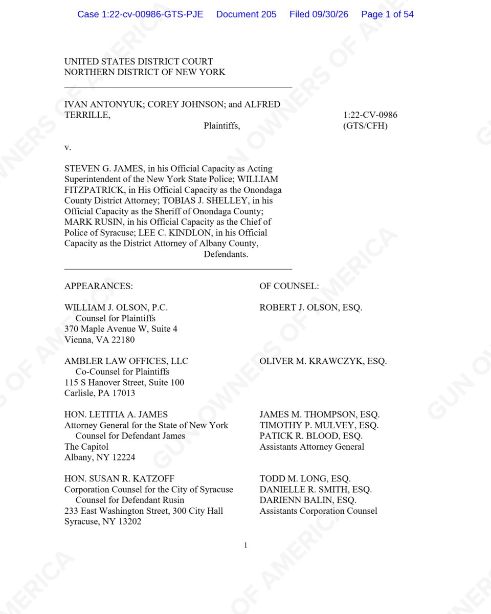 GunFoundation's tweet photo. 🚨BREAKING🚨

GOA’s Antonyuk case was decided at the district court.

We won on NY’s airport carry ban.

The judge says the CCIA "conceivable or even likely" violates Bruen, Rahimi, Hemani, and Wolford but he is bound by the Second Circuit &amp; ruled against us on other carry bans. https://t.co/LD0dVeA7Lu