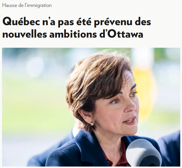 Gaspard_Skoda's tweet photo. « Mark Carney n’a pas avisé le gouvernement Fréchette de son plan pour revenir à une « augmentation contrôlée » de l’immigration au pays, même s'il s’agit d’une compétence partagée entre Québec et Ottawa »

Le gouvernement fédéral n'a aucun respect pour Mme Fréchette.