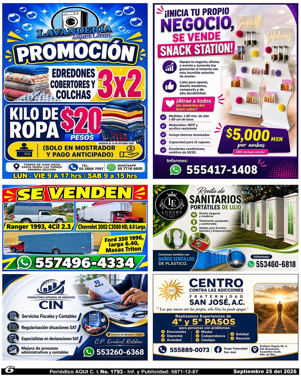 periodicoAQUI's tweet photo. #lavanderia #NegocioPropio #VentaDeCamionetas #sanitariosportatiles #Contadores #atenciondeadicciones #AQUICUAUTITLÁNIZCALLI
Compártelo, puede ser de utilidad para alguien.
Nuestra Edición Completa en:
https://t.co/nhsGHRahBI https://t.co/eFBQnVaGf5