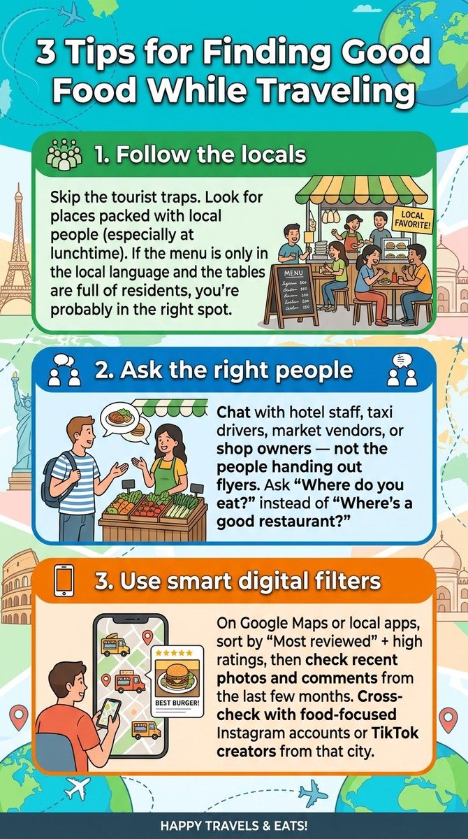 travelguide121's tweet photo. Hungry while traveling? Don’t settle for tourist traps.

Save this for your next trip
#travelguide #foodietravel #traveltips https://t.co/lpJqBiNLYq