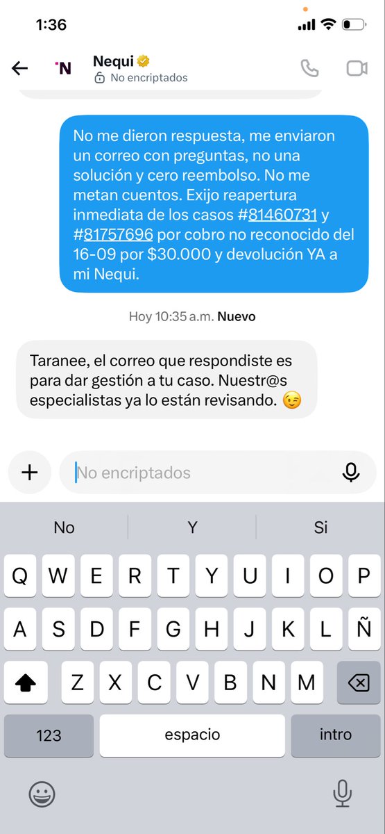 TaraHencker's tweet photo. @Nequi solo dicen "lo estamos revisando" pero no devuelven nada. ¡Basta de dilatar! @SFCsupervisor https://t.co/n6eydXygq2