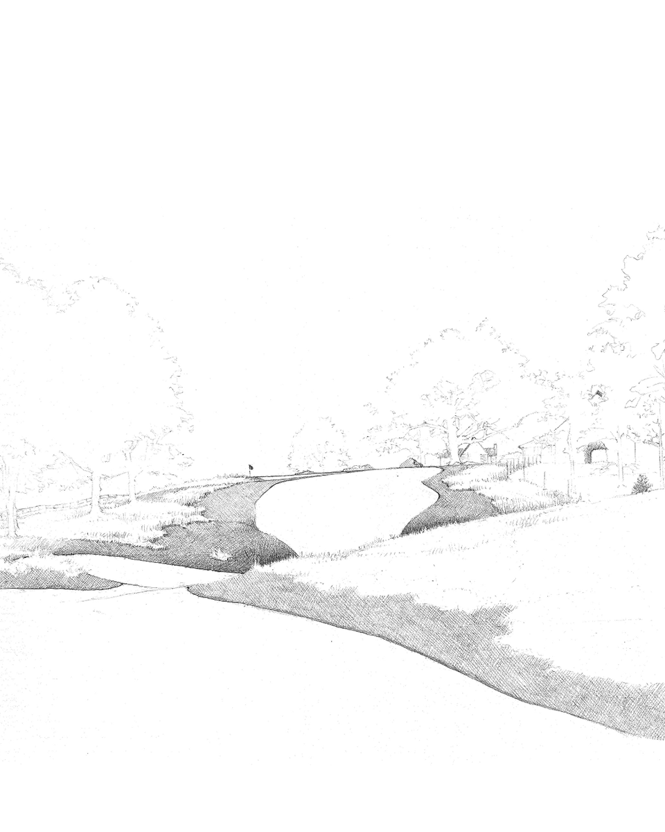 tothillfarm's tweet photo. Hole No. 9 | Lil' Man – Mike Strantz Sketches

A fantastic hole that requires accuracy from players. A drive through the fairway will leave players with an obstructed shot to the two-tiered green. The green has a false front so be sure to use enough club to finish this hole. https://t.co/mrvc4fuqTM