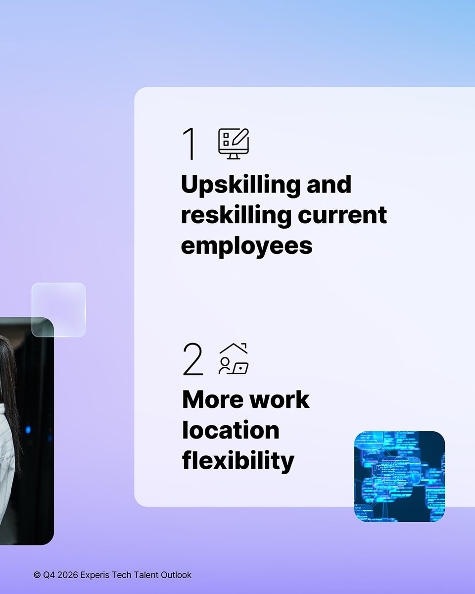 Experis's tweet photo. Talent scarcity continues to be a key challenge for Tech &amp; IT Services employers. 

Swipe through to see some of the top strategies employers are prioritizing, then download the report for the complete list, global hiring expectations, &amp; in-demand skills: https://t.co/bjgEbbpD6x https://t.co/U20l98yKES