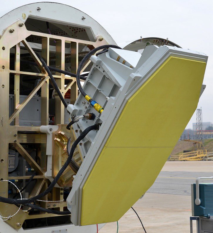 Flanker30MKI's tweet photo. B-1B Lancer’s SABR-GS AESA radar mounted on Northrop’s CRJ-700 FTB. 

SABR-GS is 3x bigger than the AN/APG-83 SABR found on the F-16, living up to the title “Scalable Agile Beam Radar”. The upgrade saw SAR image resolution jump from 10 ft to ~1 ft or even less https://t.co/sDX3jHZNQy