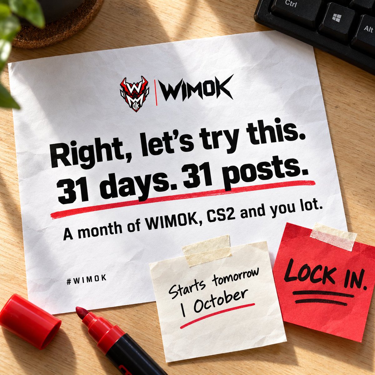 WimokCS2's tweet photo. Starting tomorrow: 31 days, 31 posts. 🔴⚫
A closer look at WIMOK—the players, the personalities, the grind and everything behind the scenes.
October starts with us. See you tomorrow. 👀
#WIMOK #CS2 https://t.co/GVXIvo7v5b