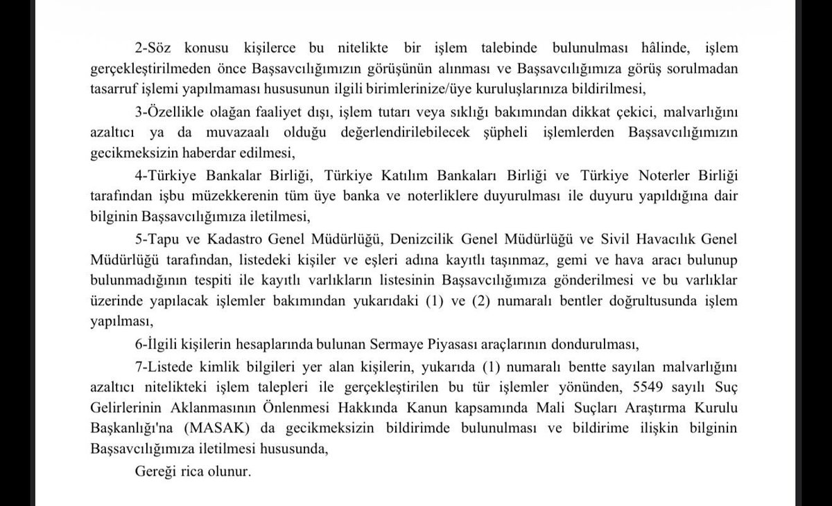 RusenPress's tweet photo. Türkiye Borsasında işlem yapıp manipülasyona uzun süredir konu olan kişilerin mal varlıklarına el konuldu.

istedeki kişiler ile eş ve çocukları dahil aile fertlerinin, malvarlığını azaltabilecek satış, devir, bağış, ipotek/rehin, hesap kapatma, yüksek tutarlı nakit çekimi ve EFT/havale işlemleri için tedbir alınması istendi. Bu işlemler gerçekleştirilmeden önce savcılığın görüşü alınacak.