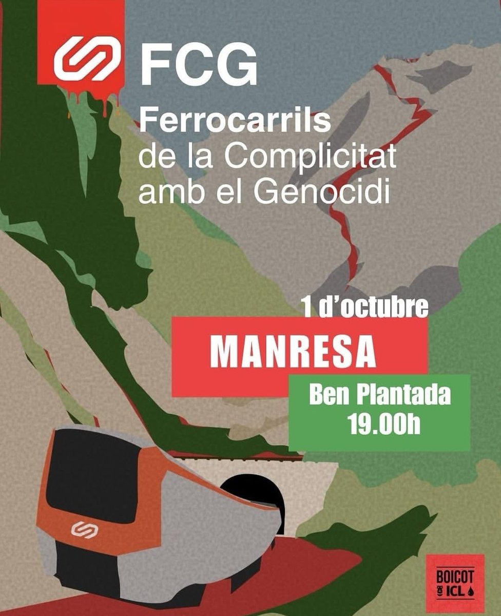 boicotIcl's tweet photo. 📆 1 d'octubre a les 19h
📍A la Ben Plantada
👕 Porta la teva samarreta de BICL!

✊ El dia 1 d'octubre farem l'acte d'inici de la campanya *Ferrocarrils de la Complicitat amb el Genocidi* i cal que siguem moltes per a poder fer una gran mostra de força. https://t.co/E9ey4rVfmV