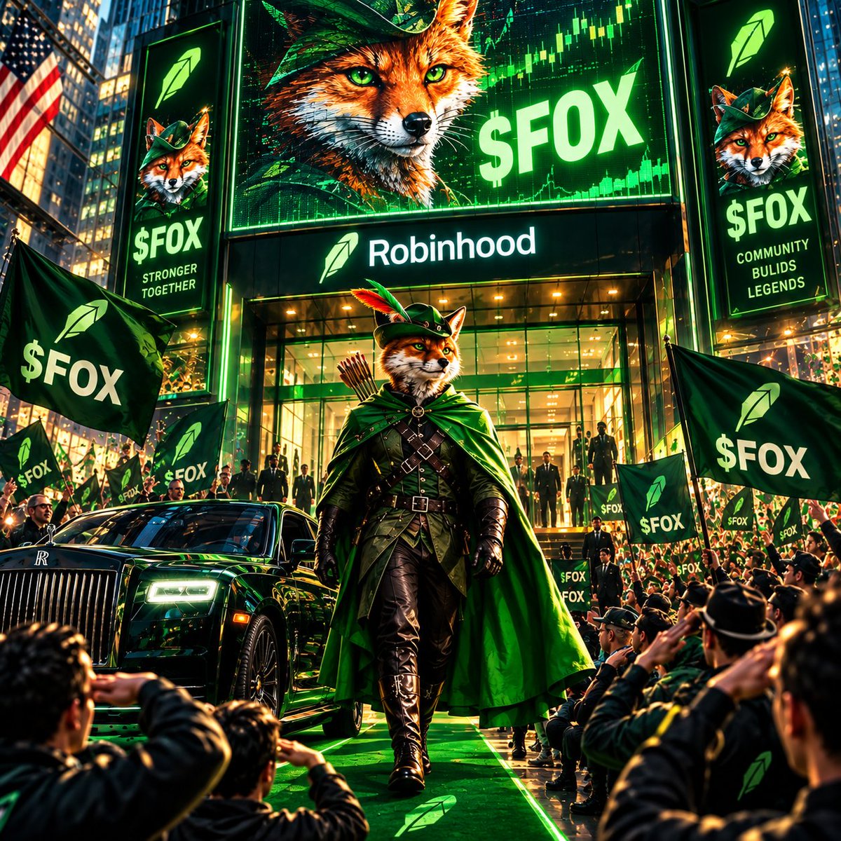 kripdolar25's tweet photo. $FOX just arrived.

No red carpet needed.
The community IS the welcome.

Respect. Cheers. Energy.
Every screen says the same thing:

$FOX 🦊🏹

From the streets to Robinhood’s doors, the Fox is making its presence known. 🟢🦊🏹

The story is getting louder.
The community is getting stronger.

Welcome to the Fox era. 🦊🔥

#FOX #FoxPad #RobinhoodChain #ETH 
#Crypto #Memecoin #RobinhoodFOX