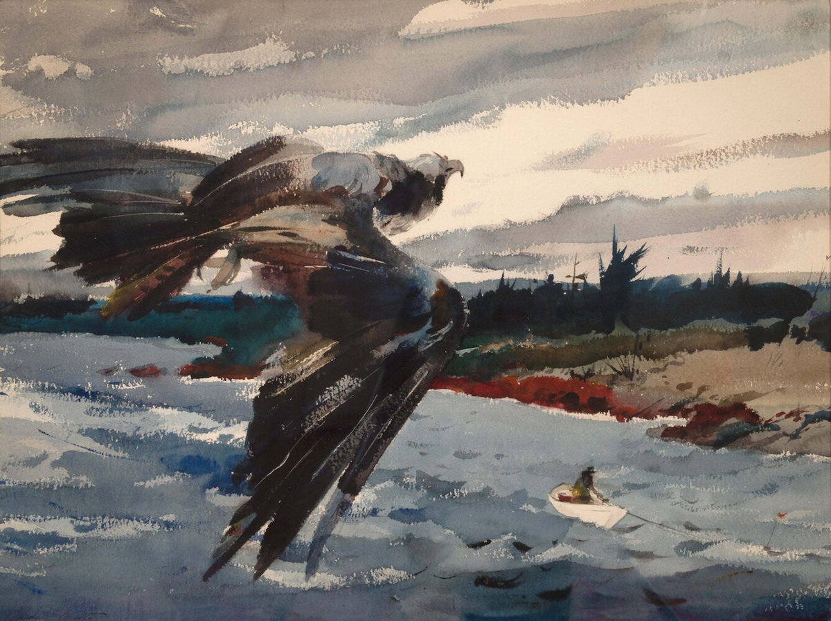 Valent6228's tweet photo. The Fish Hawk (1939) - Andrew Wyeth #watercolor #magic_realism #regionalism https://t.co/unE6H5tibQ