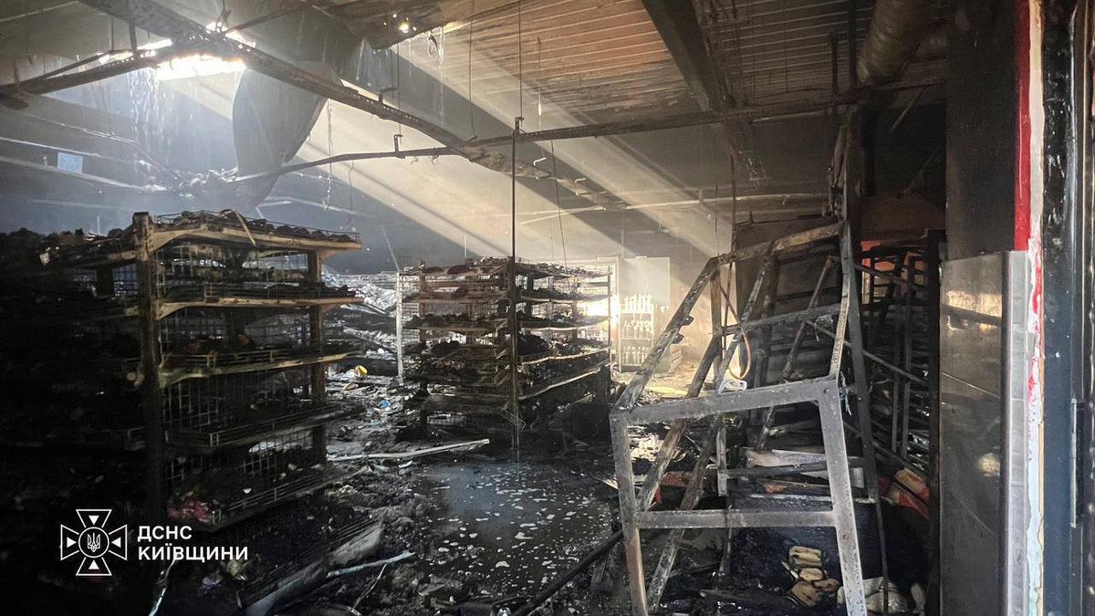 BohuslavskaKate's tweet photo. A supermarket in the Kyiv region after a Russian attack today. Yes, a supermarket.

Everything is a target for unhinged war criminals. https://t.co/n5gdIzNisA