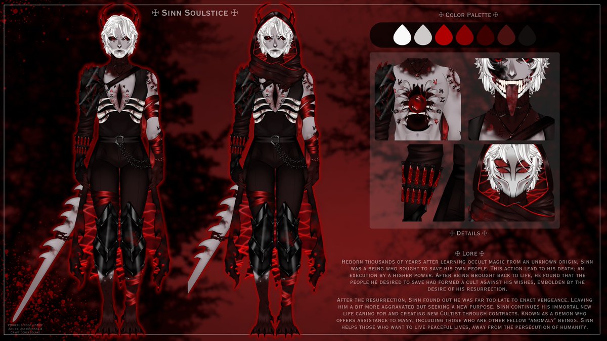SinnSoulstice's tweet photo. 🩸 Official Model Ref🩸

A little spooky, a little scary, your favorite demon got a bit of a new look! Stare as much as you like~

Art 🎨 - @cryptidchezcake 
Rigging🛠️ - @AlyxMorana https://t.co/yquPs3v8TR