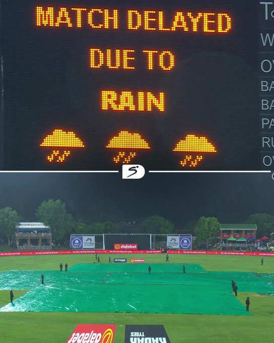 The covers come on at the JB Marks Oval 🌧️🏏  Play has been temporarily halted due to the rain ☔️