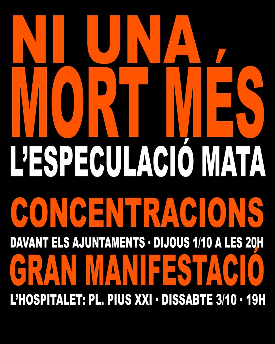 SindicatLloguer's tweet photo. Avui hem conegut el suïcidi del Javier, un sabater de l’Hospitalet, abans que el desnonessin de la seva botiga. Fa uns dies, va ser l’Olga, també a l’Hospitalet. I abans, molts més. No són morts, són assassinats. 

Vine i acabem amb el negoci de l'habitatge. https://t.co/q0ZdnHuuNJ
