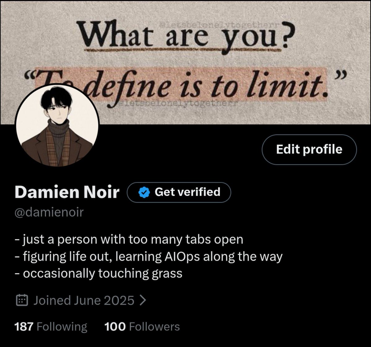 damienoir's tweet photo. Well... 100 followers!! 🎉

A small milestone, but a meaningful one. Grateful for everyone who’s followed, engaged or simply stopped by. 🙌

If we haven’t connected yet, say hi! 👋

Always happy to meet new people, and have a few more good humans on my timeline. 

Now, onto 3👀 https://t.co/B8stMqqicc