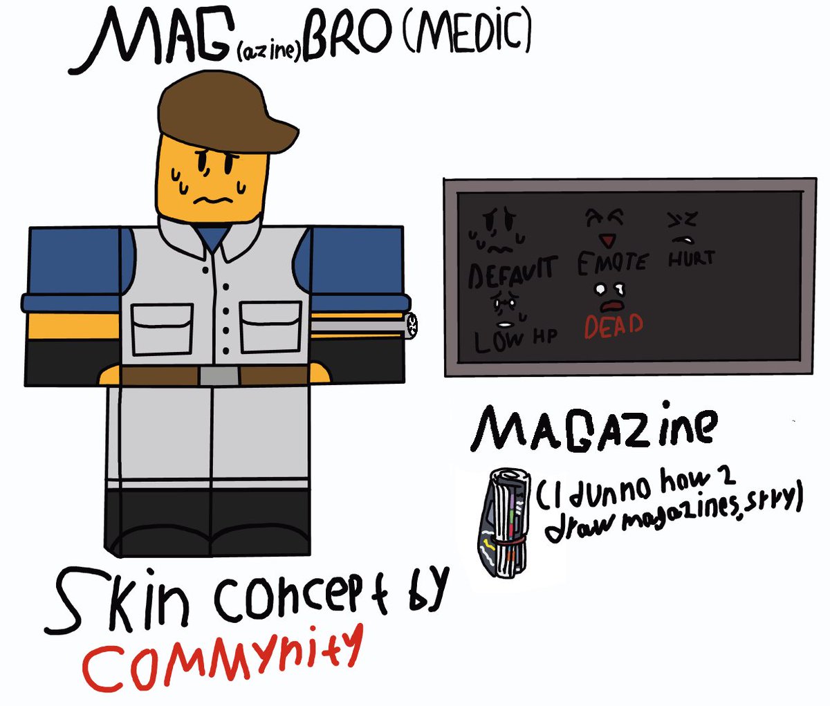 7h3c0mmun17y's tweet photo. Ok, here's a concept i've been 'talkin about! heheh

Meet the Magbro Medic!
You can count that's a new official ref for him :P

Thank y'all for the support!

(@Larpsaken_News @LarpsakenRBLX @AstraArcade @vladlarp)

#Larpsaken #larpsakenroblox #magbro #medic https://t.co/VYcEElTh9m