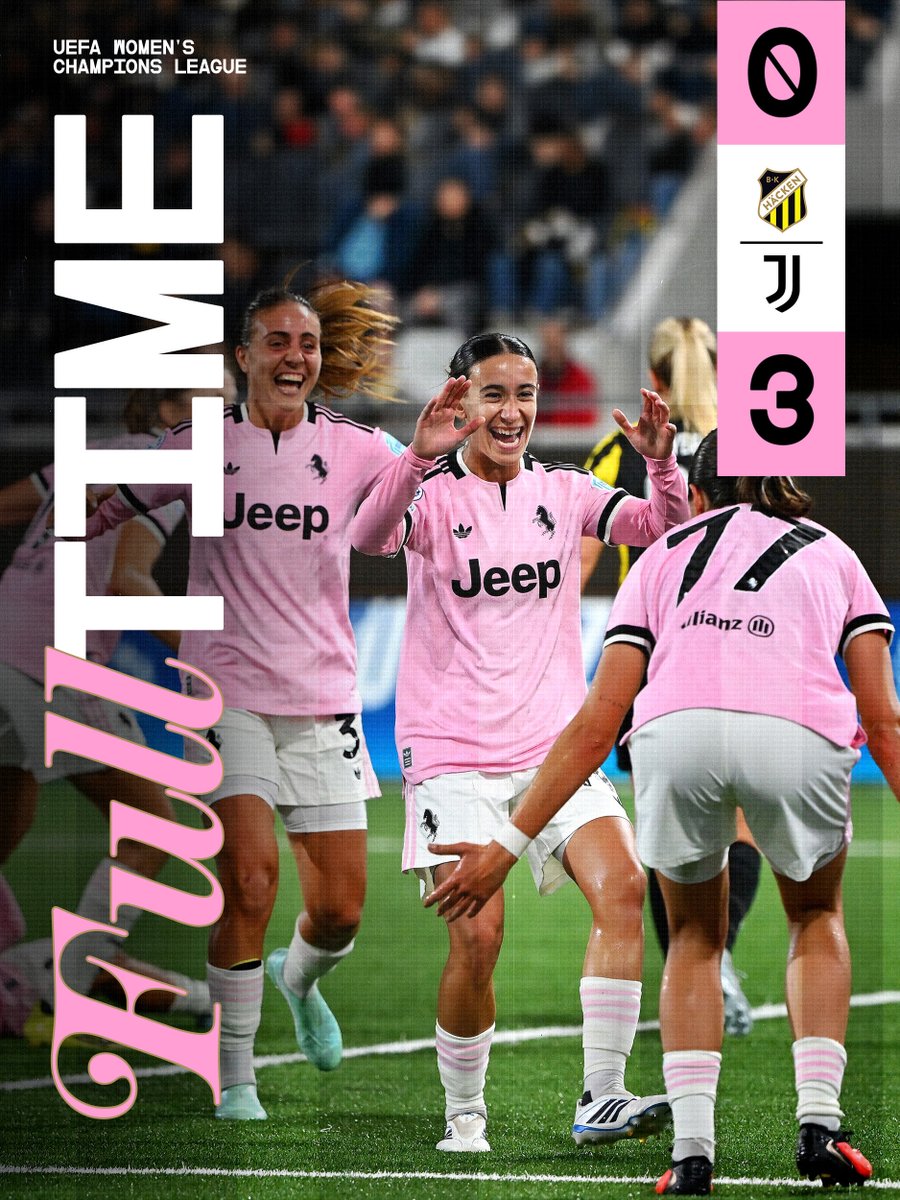 juventusfc's tweet photo. Tris in trasferta per le bianconere nella seconda giornata di UEFA Women’s Champions League 👏🤍🖤 https://t.co/2jWANU5PIk