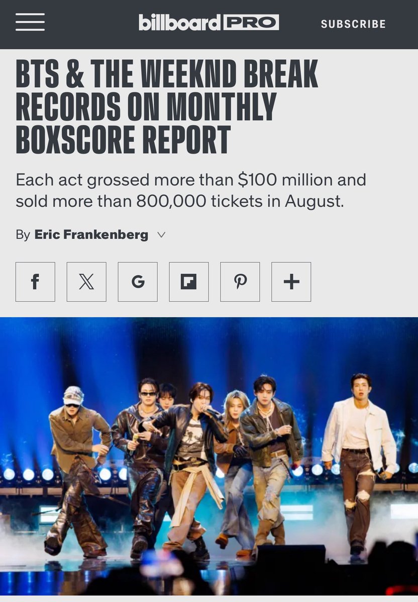 tksovers's tweet photo. BTS grossed $171 Million and sold 801K tickets across 12 shows in August for ARIRANG tour. 

— They earned the 2nd BIGGEST monthly gross in Boxscore HISTORY. https://t.co/x3B7k079kN
