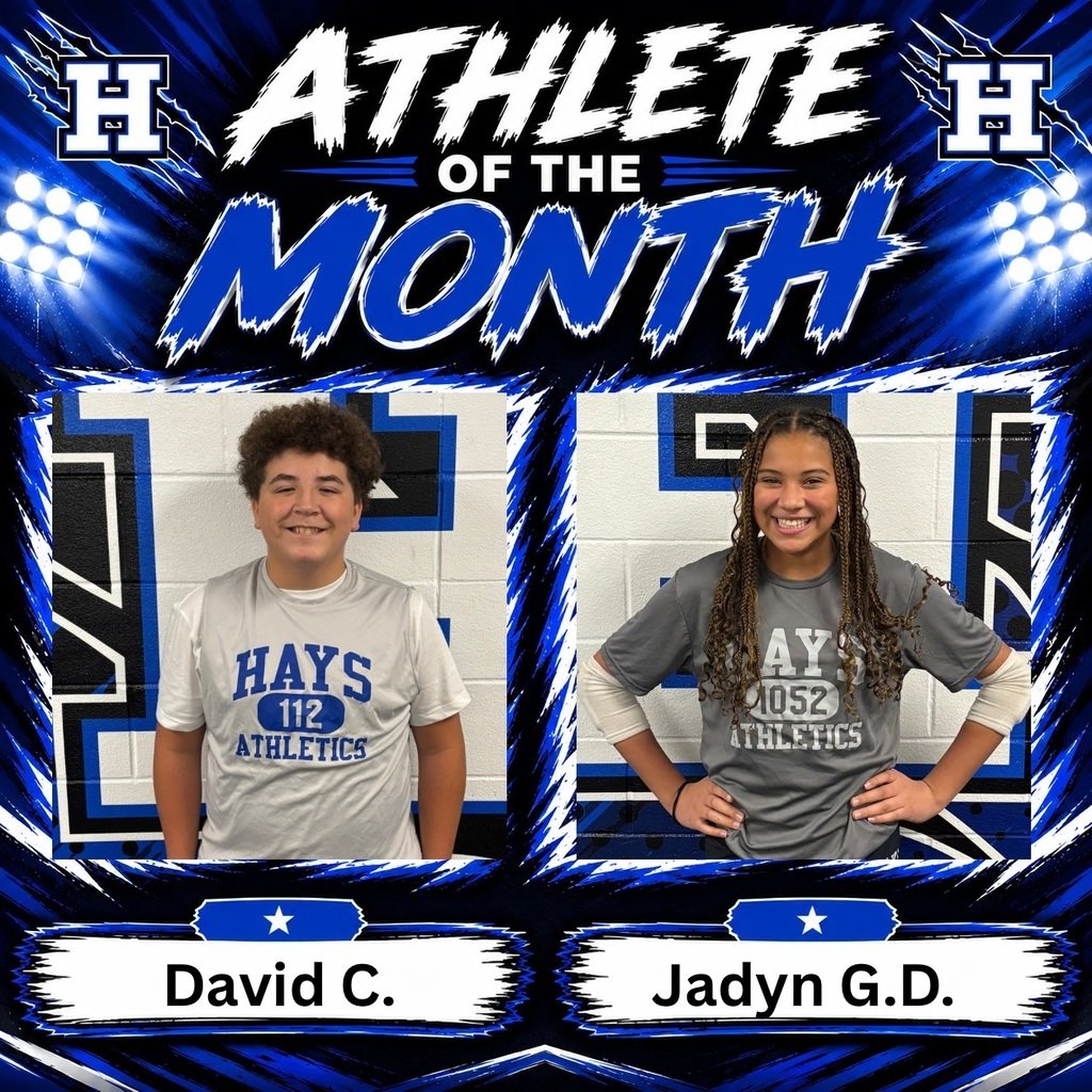 ProsperHaysMS's tweet photo. Our Athletes of the Month are selected for their commitment to our athletic vision and for consistently representing what it means to be a Hawk on the field or court and  in the classroom. Congratulations to David, Jadyn, Cooper, and Brooklyn! https://t.co/tpHKegy44d