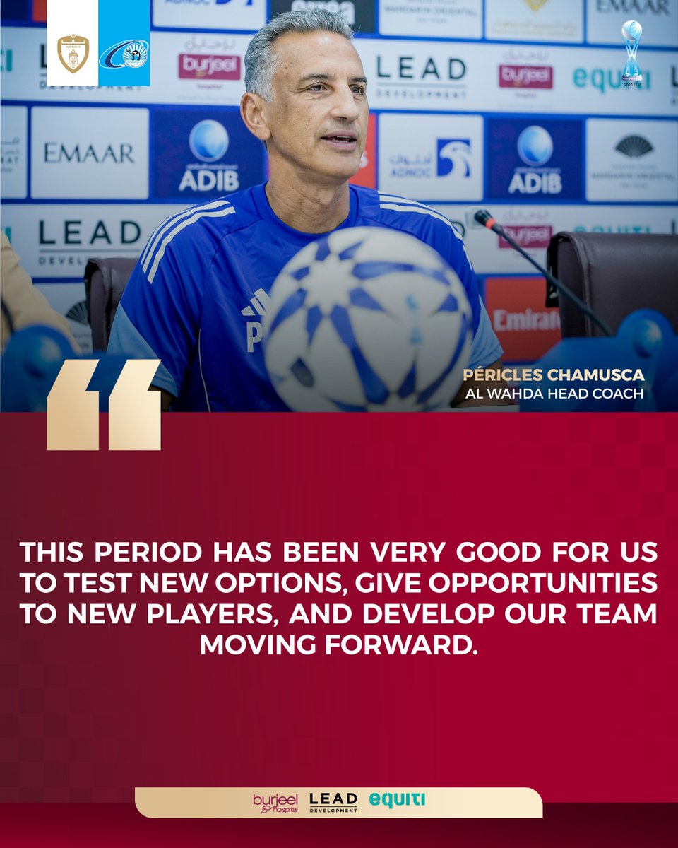 AlWahdaFCC's tweet photo. 🗣️ أبرز ماصرح به المدير الفني بريكليس تشاموسكا

🗣️ Most important statement made by the head coach Pericles Chamusca’s

#WHDFC https://t.co/E2GOuDN4TM