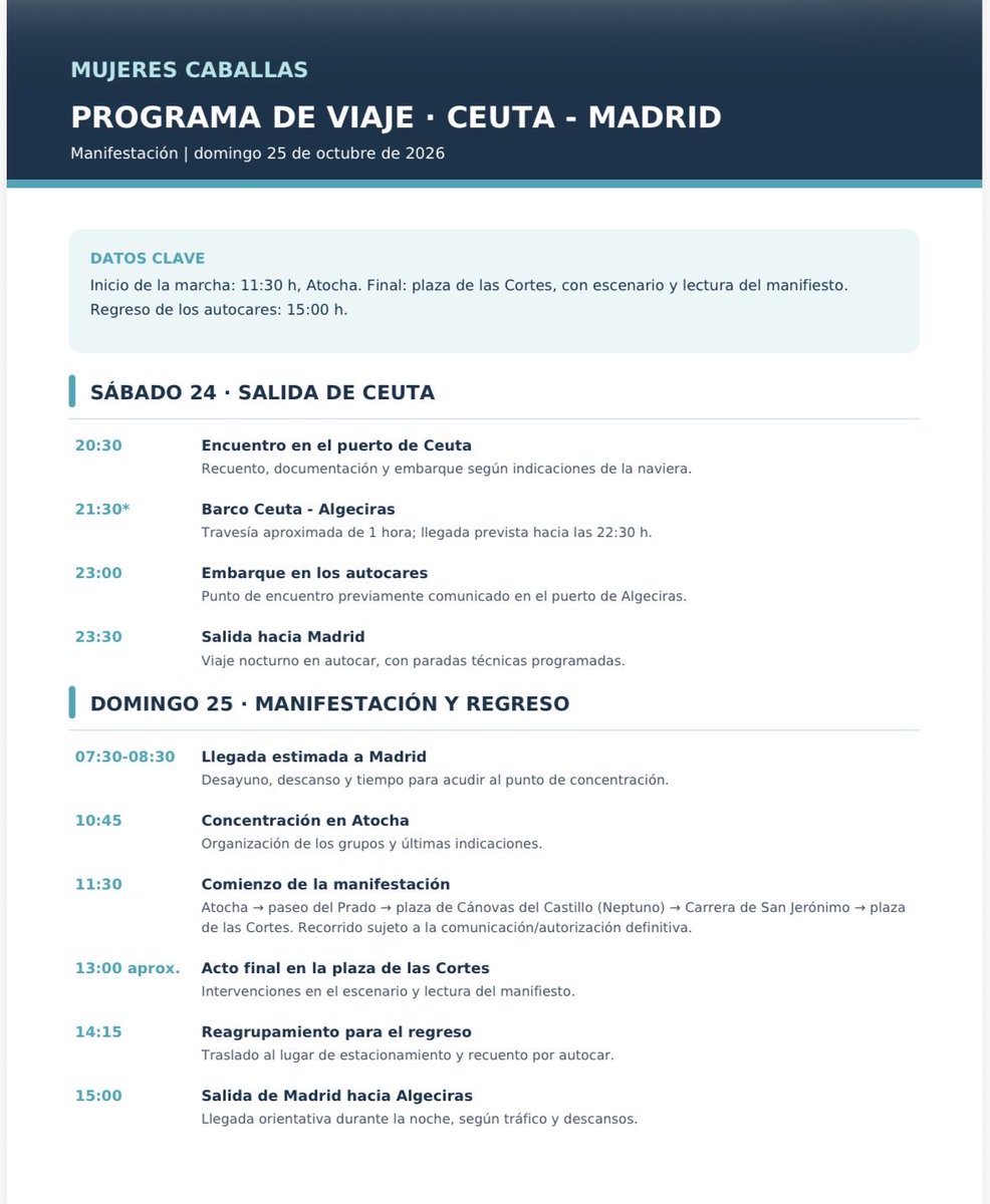 burgosusana's tweet photo. 🚩Comparto el programa del viaje que las mujeres caballas preparan para manifestarse en Madrid el 25 de octubre. 
 
Mucha ilusión detrás de los preparativos para que seamos legión 💪🏻💪🏻💪🏻. https://t.co/VT9CN249UH