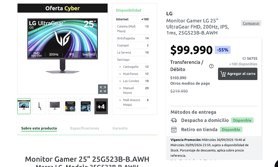 DescuentosRata's tweet photo. #ALERTARATA 💻 Monitor Gamer LG de 25" UltraGear (FHD, 200Hz, IPS, 1ms, 25G523B-B.AWH) bajó a $99.990 en PCFactory.

🔗 https://t.co/hQ05yMeDIr https://t.co/BRB2etJi3J