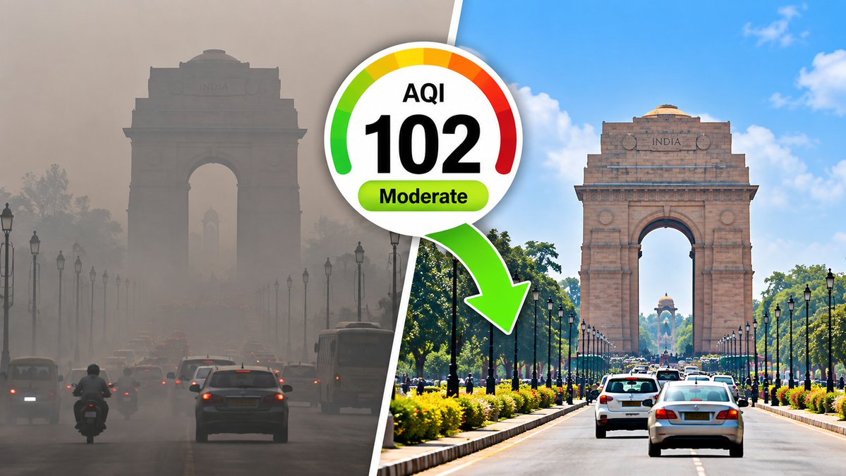 PlusPointIndia's tweet photo. 🚨Delhi records its lowest September AQI in 5 years at 102, with the city seeing more days of moderate air quality in 2026 https://t.co/eSyqMaXDkk