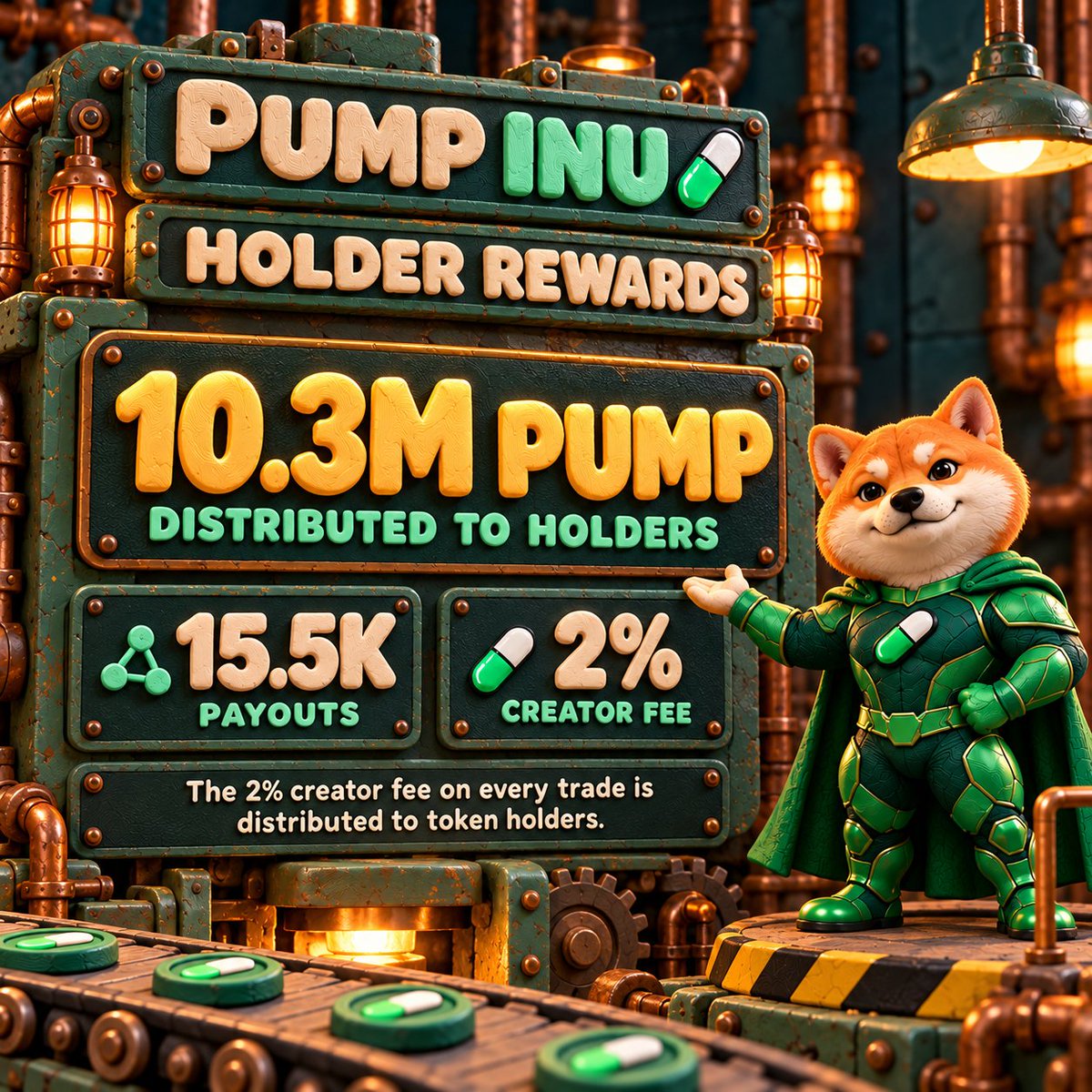Pump_Inu's tweet photo. solana:3sL58KKh2QdNSfN9VRz8bHGGU5zStdfManVHCTkhpump holders rewards
The 2% creator fee on every trade is distributed to token holders.
10.3M $PUMP Distributed to holders
15.5K Payouts

Hold solana:3sL58KKh2QdNSfN9VRz8bHGGU5zStdfManVHCTkhpump Earn $PUMP https://t.co/whLKyCqEOm