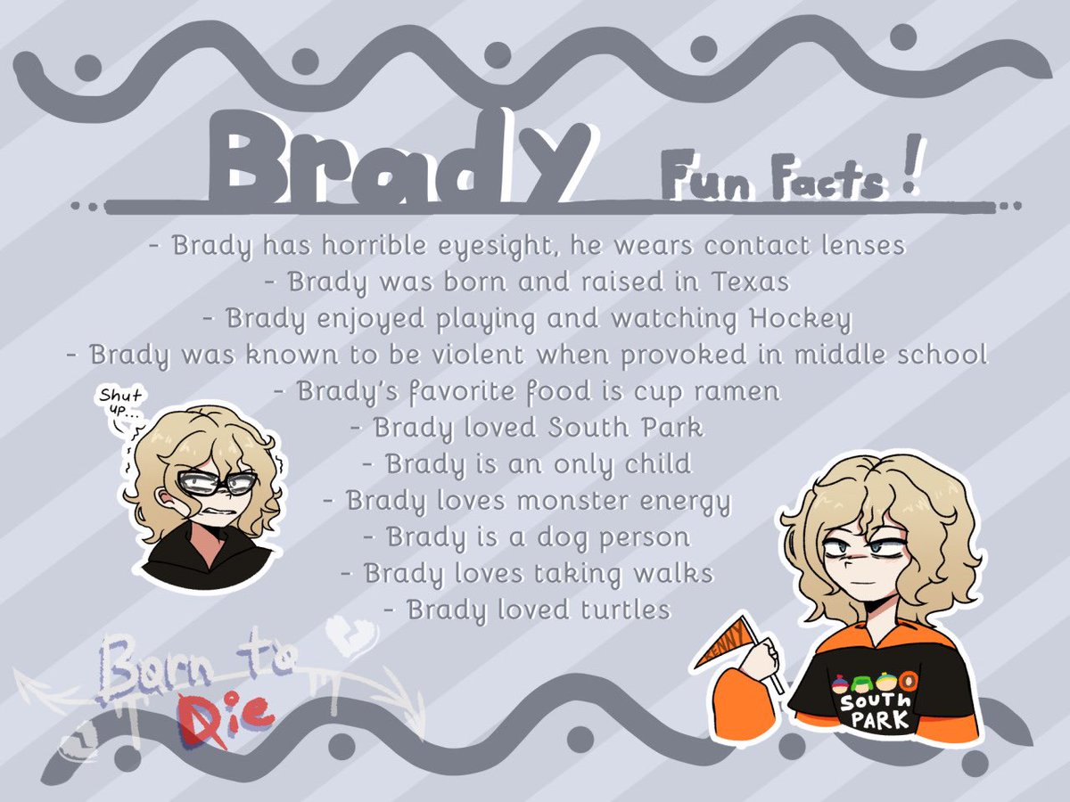 vanilla_mixtake's tweet photo. FUN FACT SERIES 9!!! Fun facts about Brady!

#oc #digitalart #drawing #illustration #artwork #design #myart #indieproject #borntodie #indievideogame https://t.co/CPAhrGRUV4